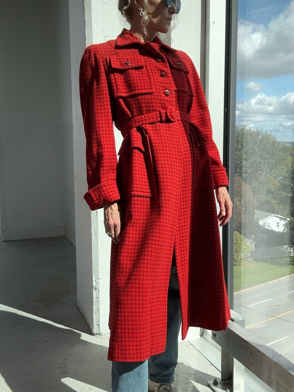 RARE 1930s Houndstooth Wool Trench